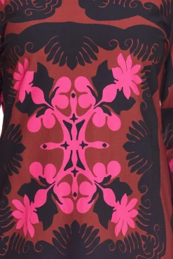 Kleider*Aniston Selected Damen Midi-Kleid geblümtes Jersey-Kleid mit 3/4-Arm Braun/Pink/Schwarz