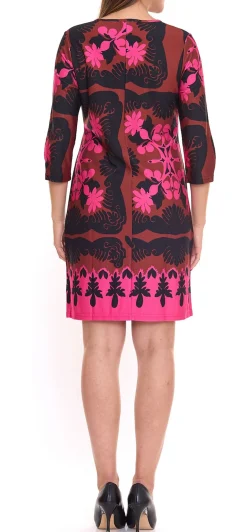 Kleider*Aniston Selected Damen Midi-Kleid geblümtes Jersey-Kleid mit 3/4-Arm Braun/Pink/Schwarz