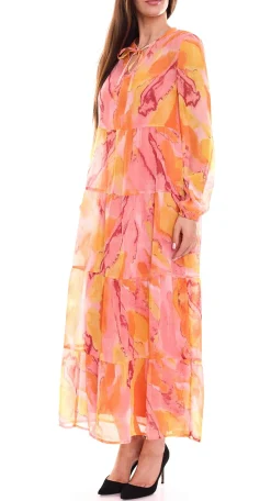 Kleider*Aniston SELECTED Damen sommerliches Maxi-Kleid Sommer-Kleid Chiffon-Kleid mit langen Ärmeln 49005751 Orange/Gelb