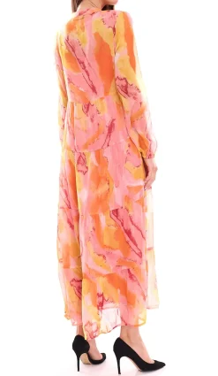 Kleider*Aniston SELECTED Damen sommerliches Maxi-Kleid Sommer-Kleid Chiffon-Kleid mit langen Ärmeln 49005751 Orange/Gelb