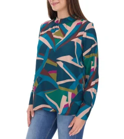 Poloshirts & Blusen*Aniston SELECTED Damen Sommer-Bluse mit geometrischem Design Langarm-Shirt Frühlings-Bluse 78596706 Blau/Lila/Braun