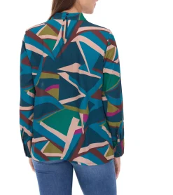 Poloshirts & Blusen*Aniston SELECTED Damen Sommer-Bluse mit geometrischem Design Langarm-Shirt Frühlings-Bluse 78596706 Blau/Lila/Braun