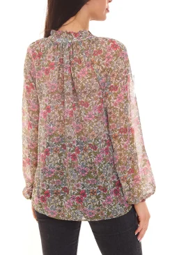 Poloshirts & Blusen*Aniston SELECTED Damen Sommer-Bluse durchsichtiges Shirt mit Allover-Print 37170051 Bunt