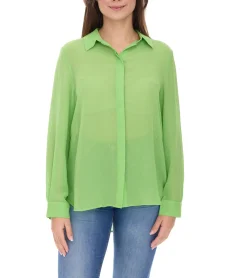 Große Größen|Poloshirts & Blusen*Aniston SELECTED Damen Sommer-Bluse Langarm-Shirt mit Kent-Kragen sommerliche Basic-Bluse Gelb oder Grün