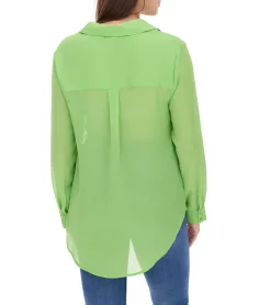 Große Größen|Poloshirts & Blusen*Aniston SELECTED Damen Sommer-Bluse Langarm-Shirt mit Kent-Kragen sommerliche Basic-Bluse Gelb oder Grün