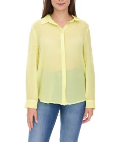 Große Größen|Poloshirts & Blusen*Aniston SELECTED Damen Sommer-Bluse Langarm-Shirt mit Kent-Kragen sommerliche Basic-Bluse 13456949 Gelb