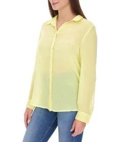 Große Größen|Poloshirts & Blusen*Aniston SELECTED Damen Sommer-Bluse Langarm-Shirt mit Kent-Kragen sommerliche Basic-Bluse 13456949 Gelb