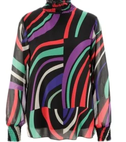 Poloshirts & Blusen*Aniston SELECTED Damen Sommer-Bluse mit farbigen Streifen Langarm-Shirt mit durchsichtigen Ärmeln Frühlings-Bluse 83441732 Schwarz/Rot/Grün