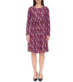 Kleider*Aniston SELECTED Damen Sommer-Kleid Midi-Kleid mit geometrischen Mustern Urlaubs-Kleid 39733762 Lila/Braun/Grün