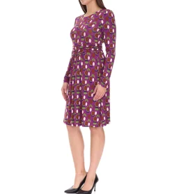 Kleider*Aniston SELECTED Damen Sommer-Kleid Midi-Kleid mit geometrischen Mustern Urlaubs-Kleid 39733762 Lila/Braun/Grün