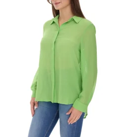 Poloshirts & Blusen*Aniston SELECTED Damen Sommer-Bluse Langarm-Shirt mit Kent-Kragen sommerliche Basic-Bluse 71710315 Grün