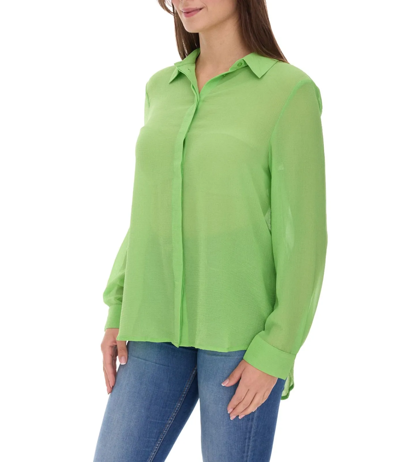 Poloshirts & Blusen*Aniston SELECTED Damen Sommer-Bluse Langarm-Shirt mit Kent-Kragen sommerliche Basic-Bluse 71710315 Grün