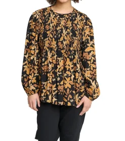 Poloshirts & Blusen*aprico Damen Bluse modische Sommer-Bluse mit Allover-Muster Langarm-Shirt 76048806 Braun/Schwarz