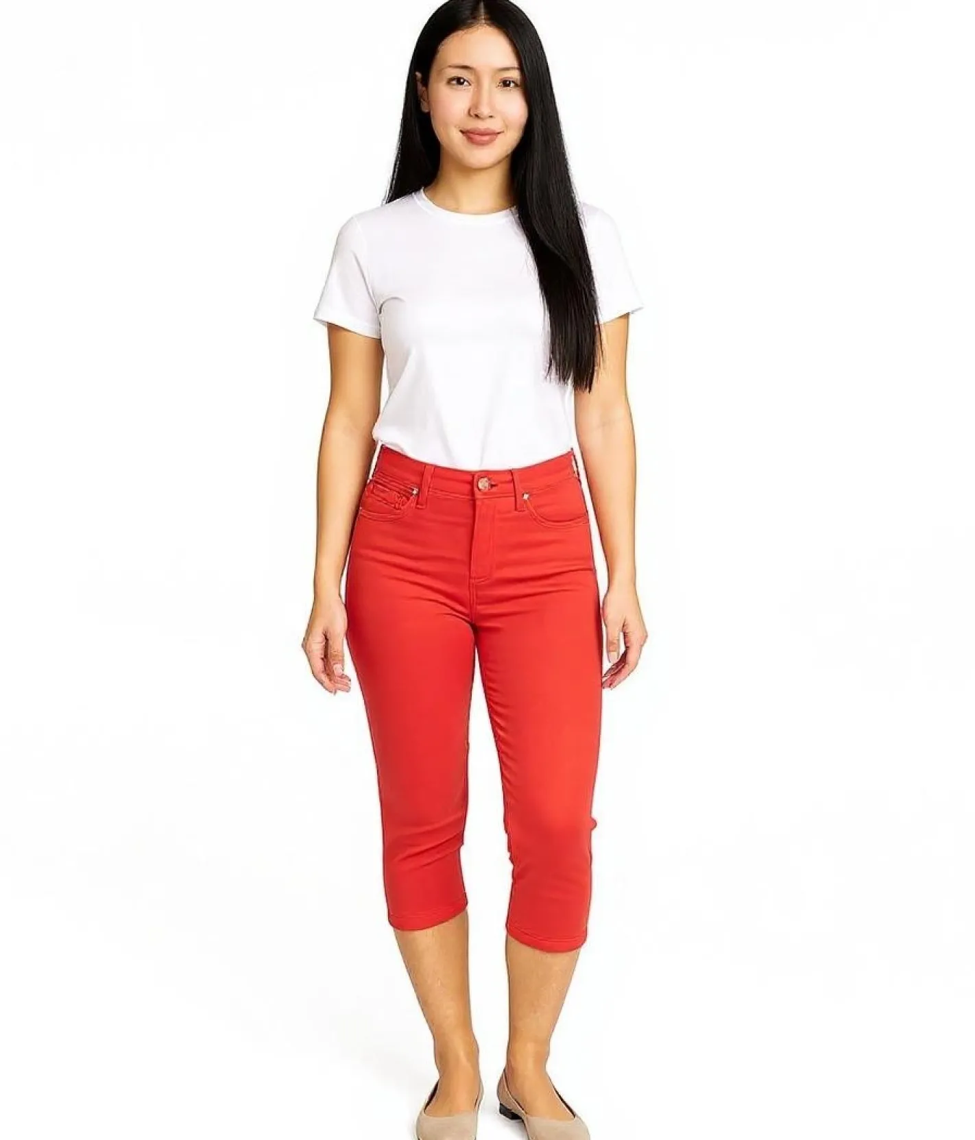 Hosen & Jeans*ARIZONA Damen Capri-Hose High-Waist Hose 3/4 Denim Pants Baumwoll-Hose 99331807 Rot