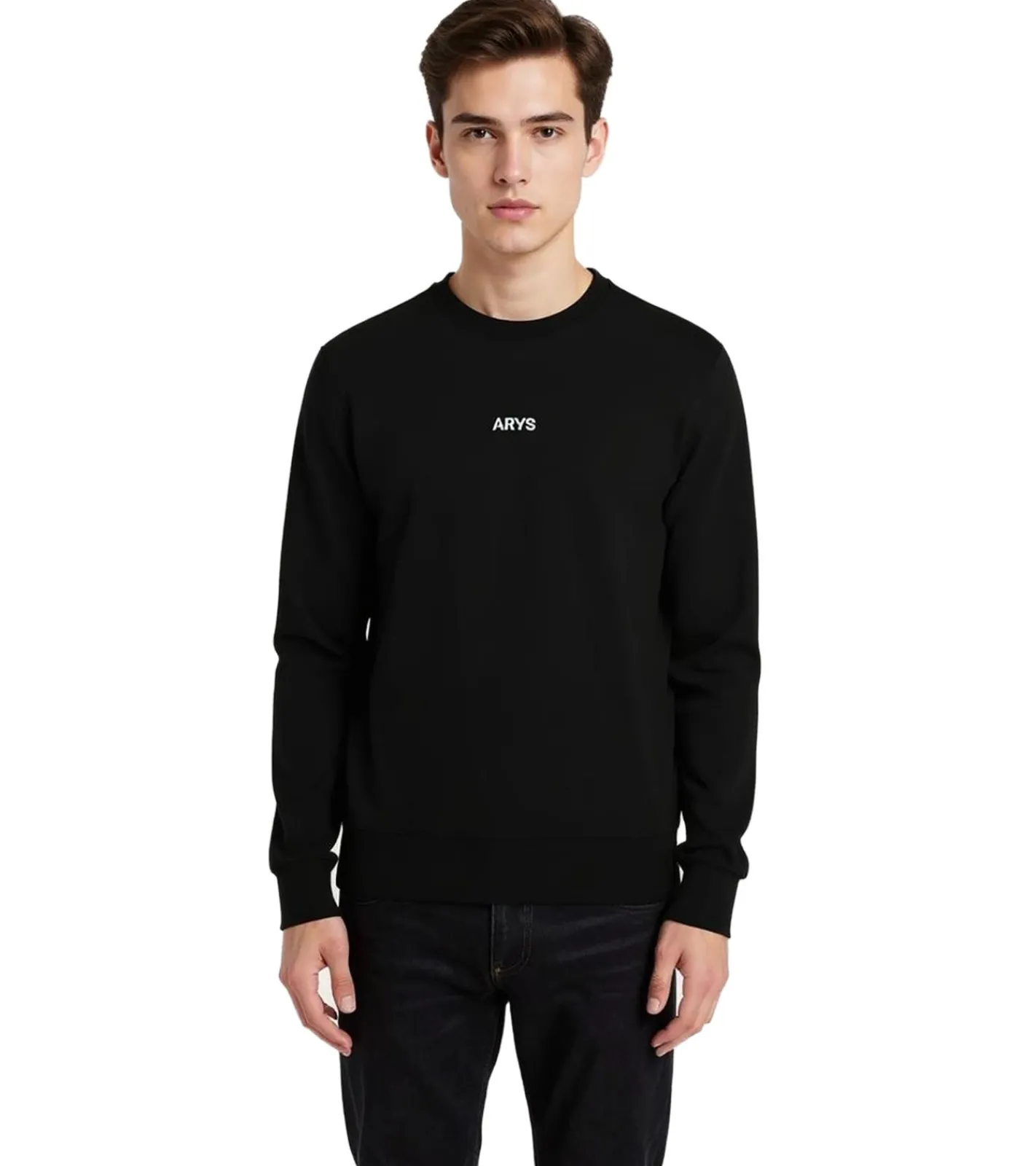 Sweater & Pullover|Pullover & Sweater*ARYS Posture Pullover mit Logo Schriftzug Baumwoll-Pullover Freizeit-Pullover X222 Schwarz