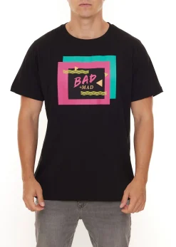T-Shirts & Tank Tops*BAD+MAD Berlin Tee Herren Baumwoll-T-Shirt mit buntem Front-Print Rundhals-Shirt BMTR002 Schwarz