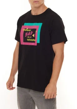 T-Shirts & Tank Tops*BAD+MAD Berlin Tee Herren Baumwoll-T-Shirt mit buntem Front-Print Rundhals-Shirt BMTR002 Schwarz