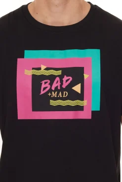 T-Shirts & Tank Tops*BAD+MAD Berlin Tee Herren Baumwoll-T-Shirt mit buntem Front-Print Rundhals-Shirt BMTR002 Schwarz