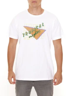 T-Shirts & Tank Tops*BAD+MAD Rio Tee Herren Kurzarm-Shirt mit großem Front-Print Baumwoll-T-Shirt BMTR005 Weiß