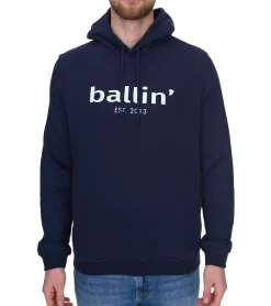 Pullover & Sweater*Ballin Est. 2013 Herren Kapuzen-Pullover nachhaltiger Sweat-Hoodie mit Logo-Schriftzug auf der Front HO-H00050-NVY Navy
