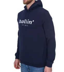 Pullover & Sweater*Ballin Est. 2013 Herren Kapuzen-Pullover nachhaltiger Sweat-Hoodie mit Logo-Schriftzug auf der Front HO-H00050-NVY Navy