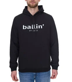 Pullover & Sweater*Ballin Est. 2013 Herren nachhaltiger Hoodie Kapuzen-Pullover mit Logo-Print auf der Front HO-H00050 in Schwarz, Blau oder Navy