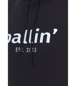 Pullover & Sweater*Ballin Est. 2013 Herren nachhaltiger Hoodie Kapuzen-Pullover mit Logo-Print auf der Front HO-H00050 Schwarz