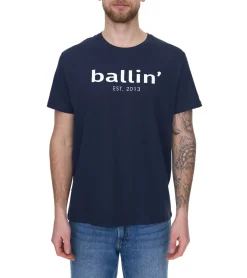 T-Shirts & Tank Tops*Ballin Est. 2013 Herren nachhaltiges Baumwoll-Shirt mit Logo-Print auf der Front Kurzarm-Shirt SH-REG-H050 Dunkelblau