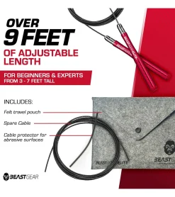Sportausrüstung|Freizeitsport*BEASTGEAR Elite Premium-Aluminium-Springseil 3m Speed-Fitness-Springseil oder 2,8m Speed-Fitness-Springseil aus Stahl Fitness Boxen, MMA, HIIT, Krafttraining und Double Unders Rot/Schwarz oder Schwarz Pro