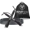 Sportausrüstung|Freizeitsport*BEASTGEAR Springseil 2,8m Speed-Fitness-Springseil aus Stahl leicht und verstellbar Trainingsgerät Boxen MMA HIIT-Workout Schwarz