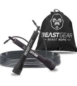 Sportausrüstung|Freizeitsport*BEASTGEAR Springseil 2,8m Speed-Fitness-Springseil aus Stahl leicht und verstellbar Trainingsgerät Boxen MMA HIIT-Workout Schwarz
