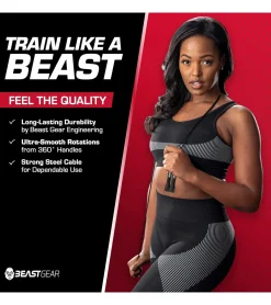 Sportausrüstung|Freizeitsport*BEASTGEAR Springseil 2,8m Speed-Fitness-Springseil aus Stahl leicht und verstellbar Trainingsgerät Boxen MMA HIIT-Workout Schwarz