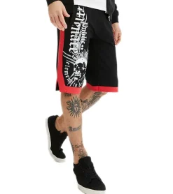 Shorts & Bermudas*O46bpx bequeme Herren Sweat-Shorts kurze Baumwoll-Hose mit Front-Print 919984 Schwarz/Weiß/Rot