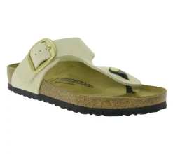 Zehentrenner & Sandalen|Pantoffeln & Hausschuhe*BIRKENSTOCK Gizeh Big Buckle Damen moderne Pantoletten Made in Germany Sommer-Schuhe coole Schlappen aus Leder Normale Weite 1026580 Beige