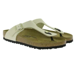 Zehentrenner & Sandalen|Pantoffeln & Hausschuhe*BIRKENSTOCK Gizeh Damen moderne Pantoletten Made in Germany Sommer-Schuhe coole Schlappen aus Leder Normale Weite 1026558 Beige