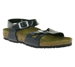Sandalen|Hausschuhe*BIRKENSTOCK Rio Kinder moderne Pantoletten Made in Germany Sommer-Schuhe coole Schlappen Schmale Weite 1003237 Schwarz