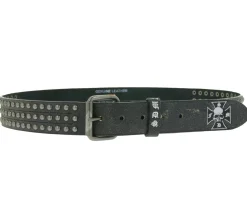 Gürtel*BioworldMerch Black Labels Society Gürtel der Heavy-Metal-Band für Damen und Herren 100cm mit Nieten und Schriftzug Freizeit-Gürtel Schwarz/Weiß