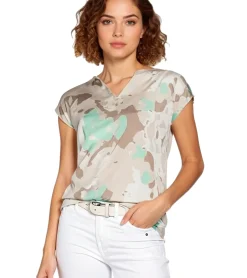 Große Größen|Tops & T-Shirts*BOYSEN´S Damen Blusen-Shirt zeitloses Kurzarm-Shirt mit Camouflage 10177338 Beige/Grün