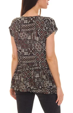 Poloshirts & Blusen|Tops & T-Shirts*BOYSEN´S BOYSEN`S Damen Blusen-Top Kurzarm-Shirt mit Allover-Print 87451654 Schwarz/Braun