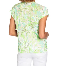 Poloshirts & Blusen|Tops & T-Shirts*BOYSEN´S BOYSEN`S Damen Blusen-Top mit tropischen Allover-Print Kurzarm-Shirt 92863843 Grün/Weiß/Grau