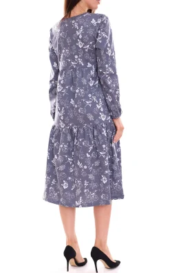 Kleider*BOYSEN´S Damen Kleid geblümt modisches Langarm-Kleid aus reiner Baumwolle 87096638 Blau