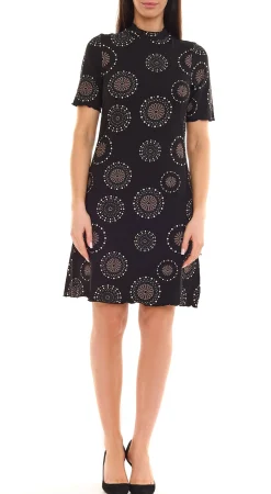 Kleider*BOYSEN´S Damen Mini-Kleid mit Allover-Print Kurzarm-Kleid Jersey-Kleid Schlupf-Kleid 65247945 Schwarz