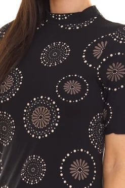 Kleider*BOYSEN´S Damen Mini-Kleid mit Allover-Print Kurzarm-Kleid Jersey-Kleid Schlupf-Kleid 65247945 Schwarz