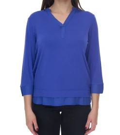 Tops & T-Shirts*BOYSEN´S Damen Sommer-Shirt 3/4 Arm Shirt mit Chiffon und Kellerfalte 43765933 Kobaltblau