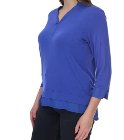 Tops & T-Shirts*BOYSEN´S Damen Sommer-Shirt 3/4 Arm Shirt mit Chiffon und Kellerfalte 43765933 Kobaltblau
