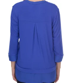 Tops & T-Shirts*BOYSEN´S Damen Sommer-Shirt 3/4 Arm Shirt mit Chiffon und Kellerfalte 43765933 Kobaltblau