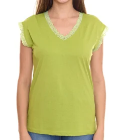 Tops & T-Shirts*BOYSEN´S BOYSEN`S Damen Top mit Spitzendetails Kurzarm-Shirt 34323651 Grün