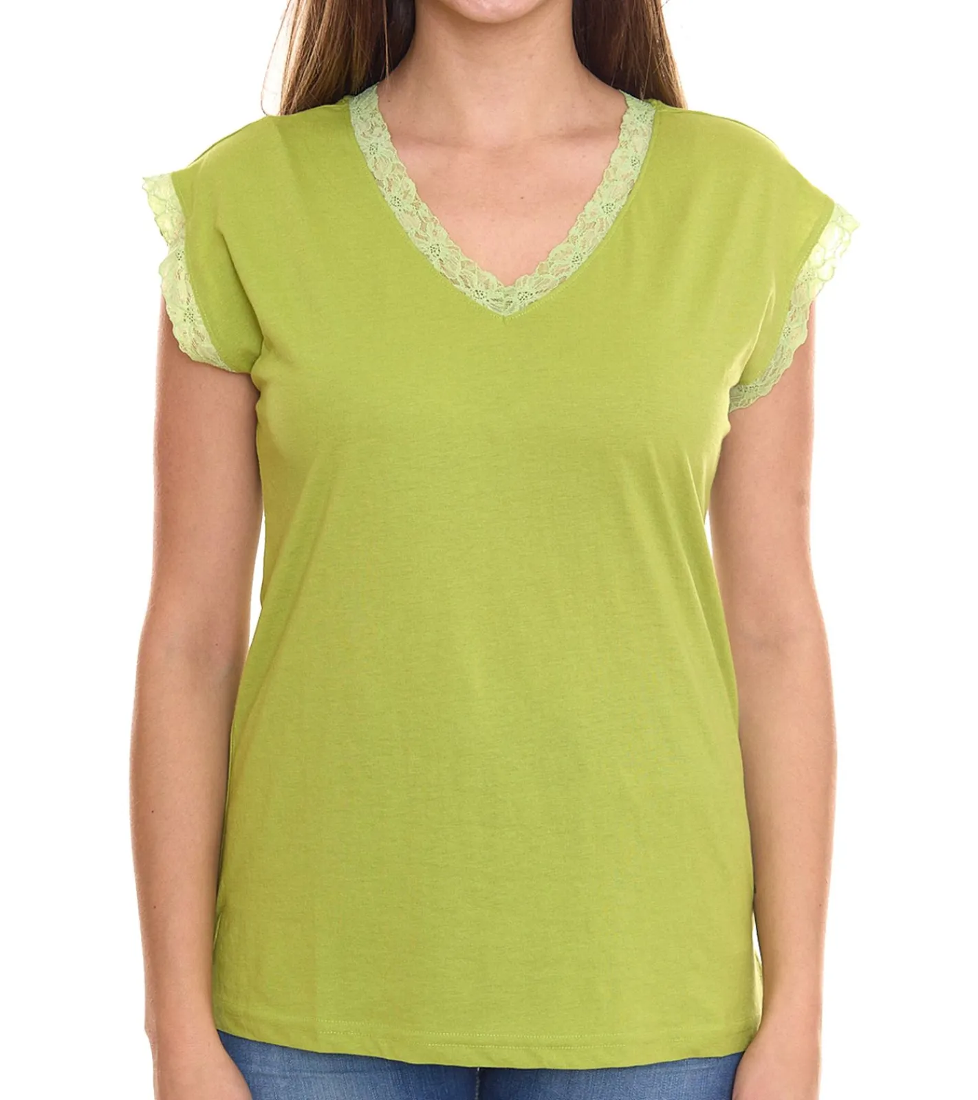 Tops & T-Shirts*BOYSEN´S BOYSEN`S Damen Top mit Spitzendetails Kurzarm-Shirt 34323651 Grün