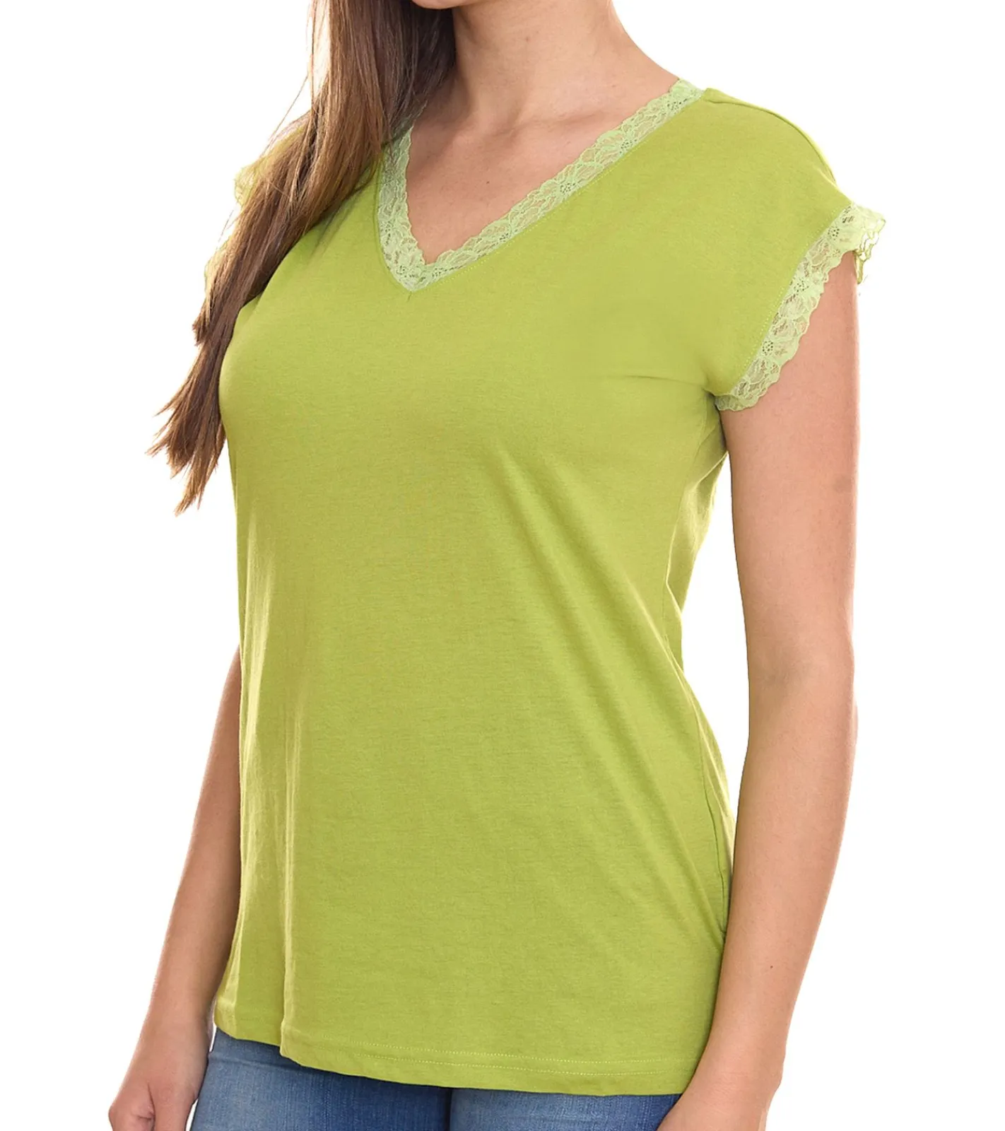 Tops & T-Shirts*BOYSEN´S BOYSEN`S Damen Top mit Spitzendetails Kurzarm-Shirt 34323651 Grün