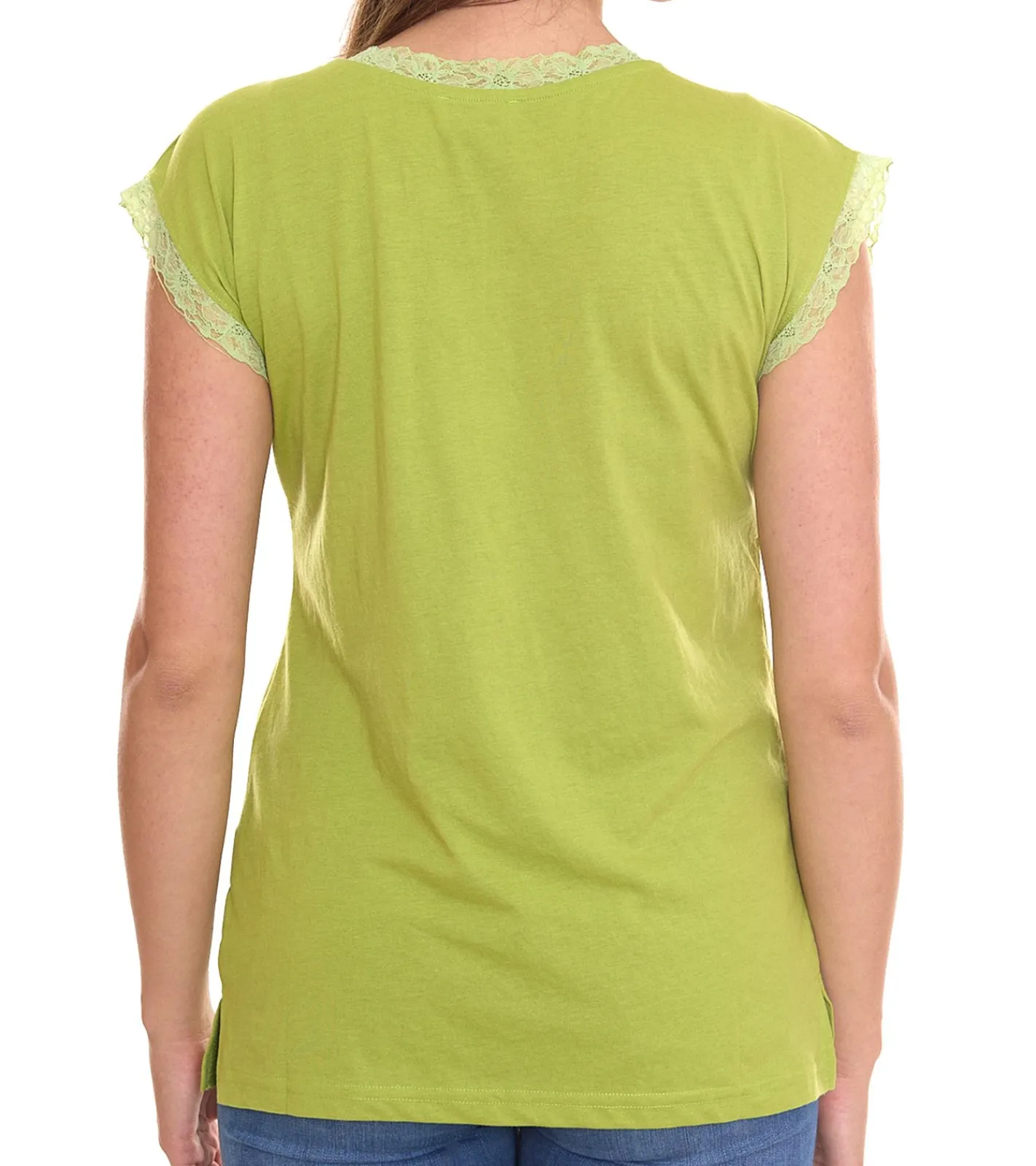 Tops & T-Shirts*BOYSEN´S BOYSEN`S Damen Top mit Spitzendetails Kurzarm-Shirt 34323651 Grün